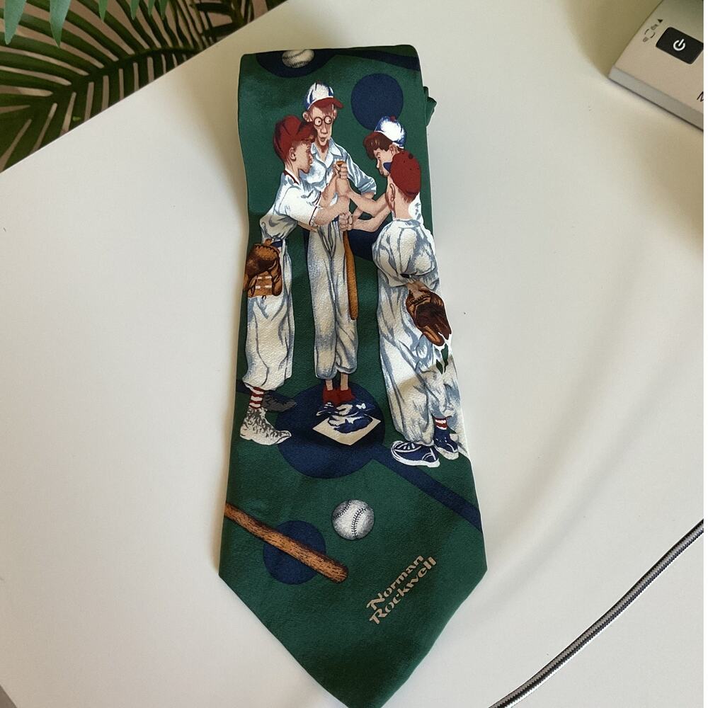 Norman Rockwell Inspired Baseball Scene Neck Tie Silk 1996 Brown and Bigelow